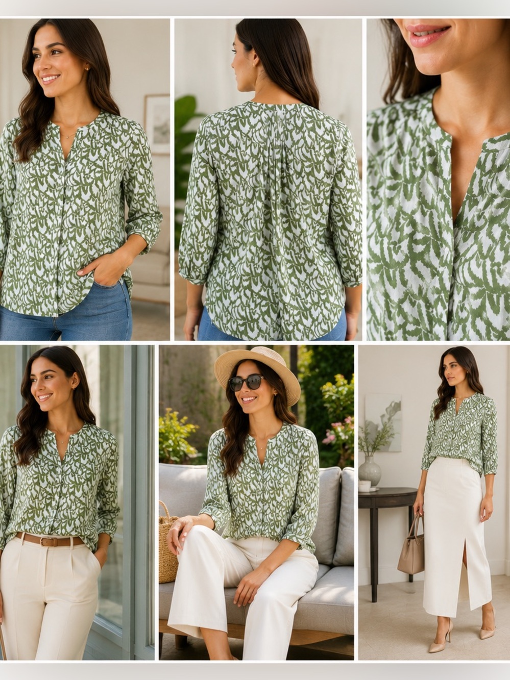 NWT Womens 3/4 Sleeve Top Green Size M